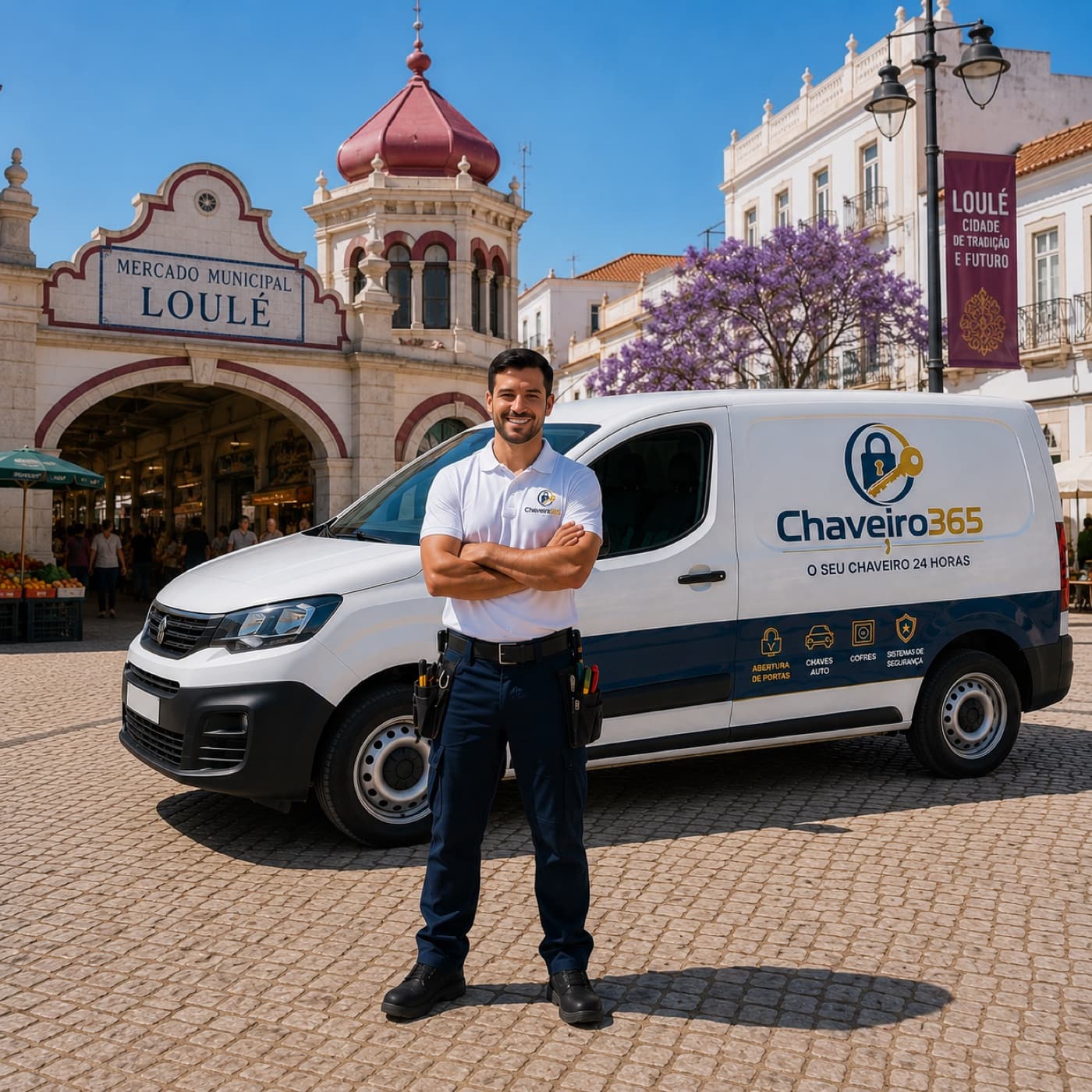 Técnico e viatura do Chaveiro 365 em serviço em Loulé