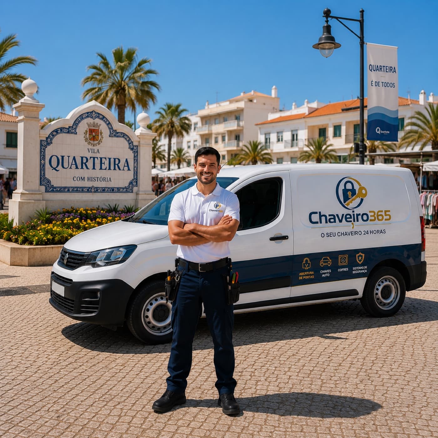 Técnico e viatura do Chaveiro 365 em serviço em Quarteira