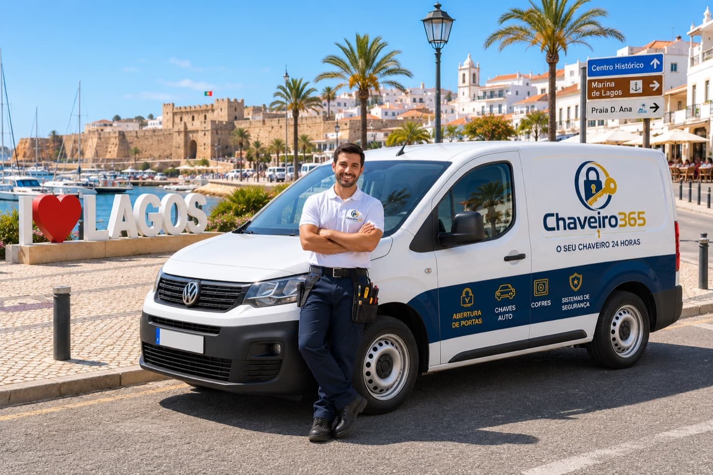 Técnico e viatura do Chaveiro 365 em serviço em Lagoa