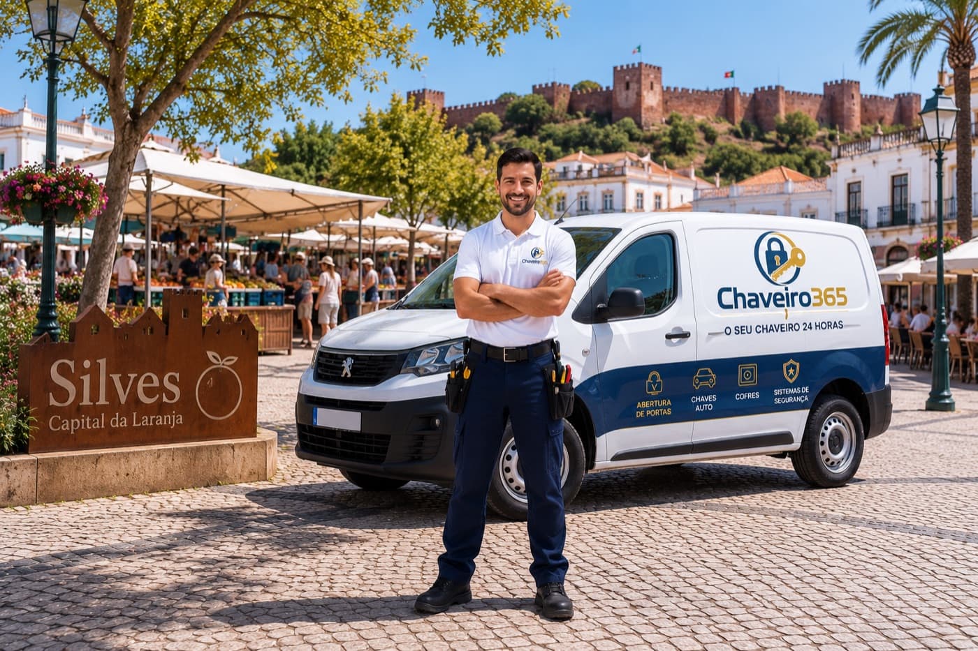 Técnico e viatura do Chaveiro 365 em serviço em Silves